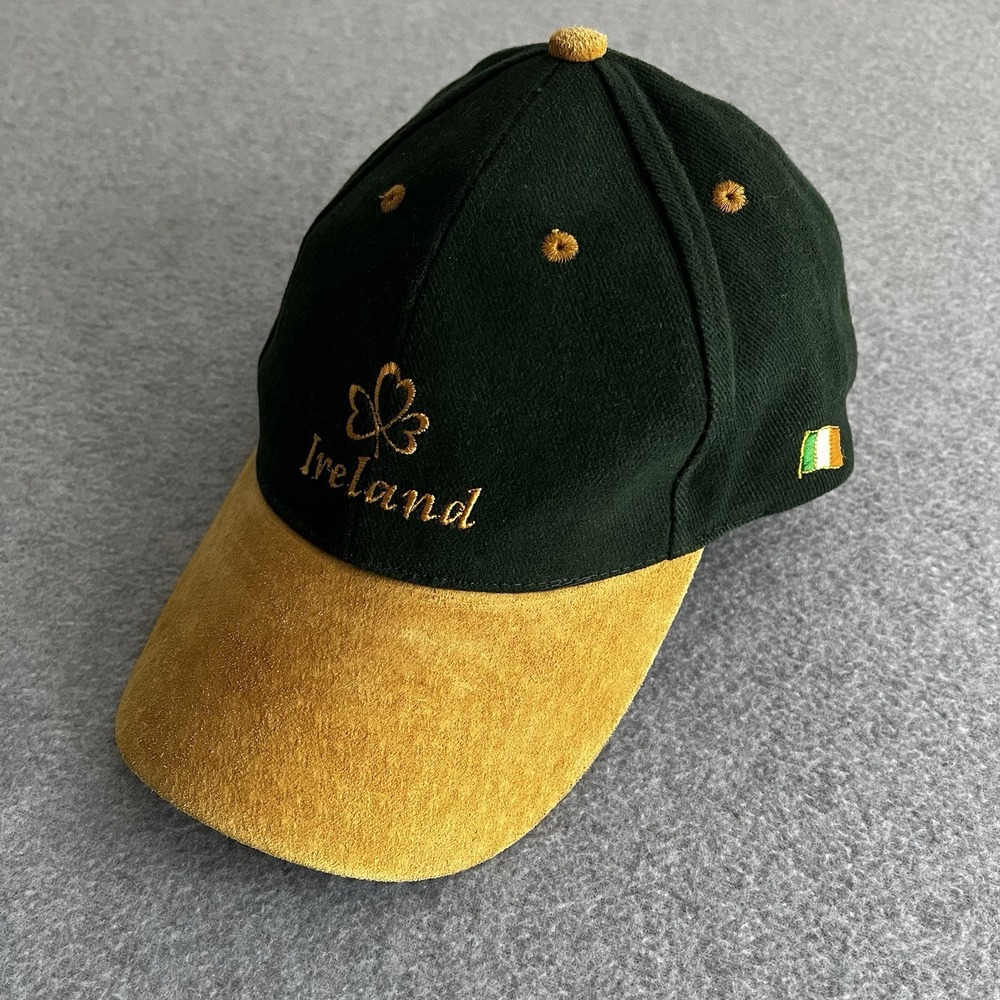 Ireland Allied Dark Green & Gold Cap Hat Suede Bill One Size Shamrock Irish Flag